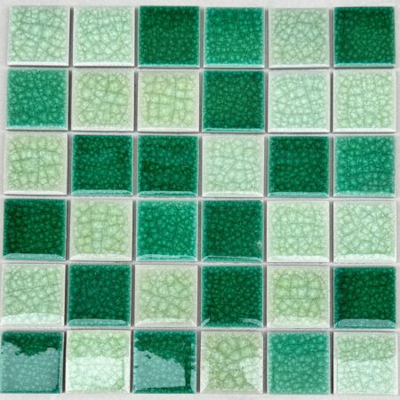 Gạch Mosaic Gốm Men Rạn 2 Lớp Mix Màu Xanh Lá